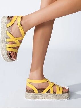 🌼New🌼 LAICIGO Women's Platform Espadrille Ankle Wrap Wedge Sandals  Size 11